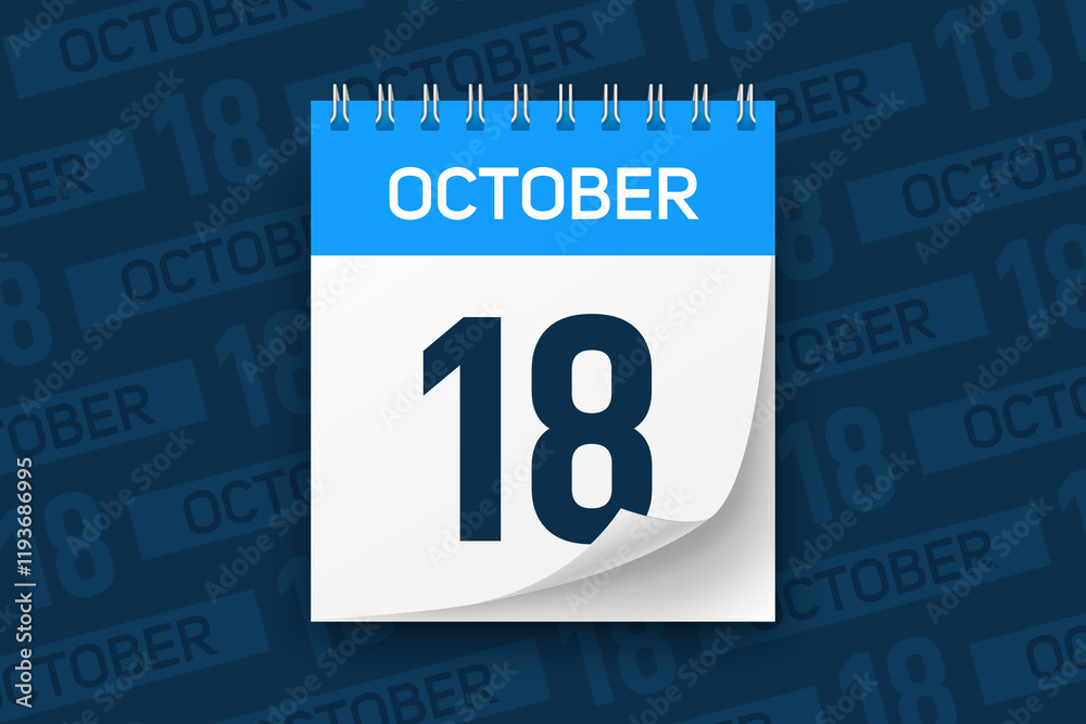 Calendar page with date October 18 vector illustration background Calendar page with date October 18 vector illustration background