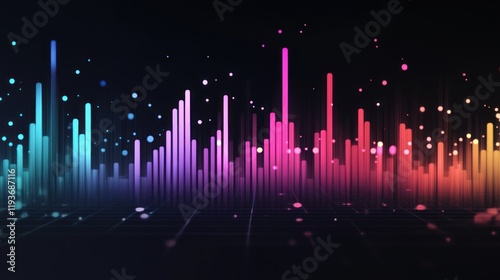 Abstract Colorful Audio Spectrum Visualizer Dynamic Sound Waves Music Equalizer Neon Lights Digital Art