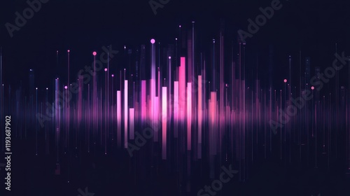 Abstract Digital Art: Glowing Pink and Purple Vertical Lines Representing Data Flow and Technological Advancement