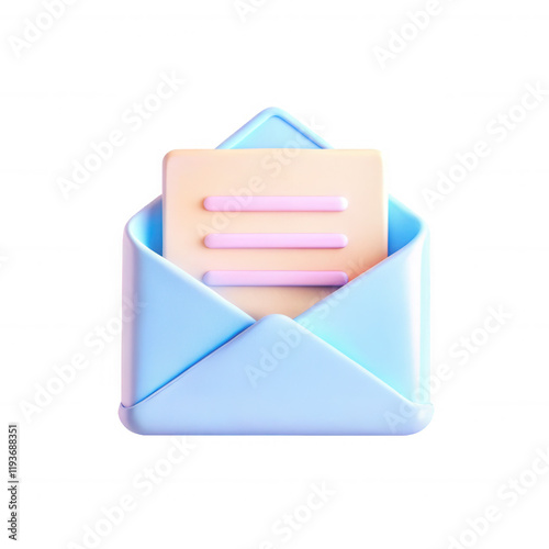 A vibrant 3D render of a mail envelope with a note inside. The envelope is blue, providing a cheerful look for notifications or messages.