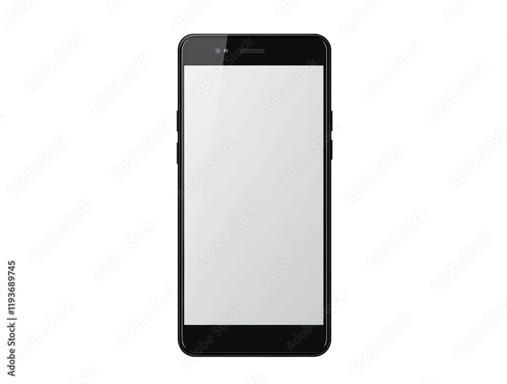 A black smartphone with a blank screen on a white background. Mockup for design front view. A black smartphone with a blank screen on a white background. Mockup for design front view.