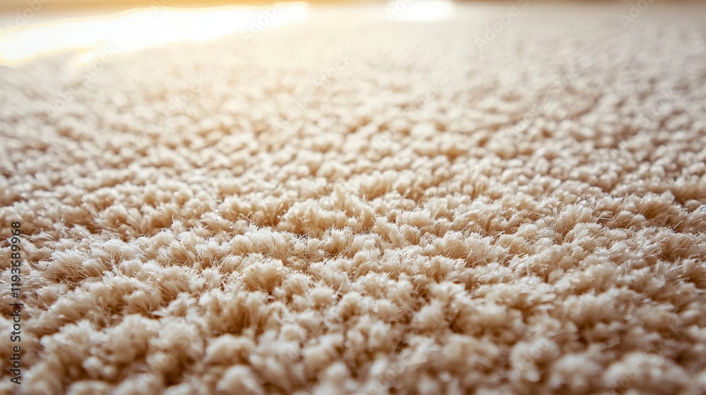 The image portrays a soft beige fluffy carpet with gentle texture details, offering a warmth-induced feeling of coziness and luxury in the ambiance. The image portrays a soft beige fluffy carpet with gentle texture details, offering a warmth-induced feeling of coziness and luxury in the ambiance.