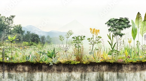 Depiction of plant community visualizing interspecies interactions biodiversity photo