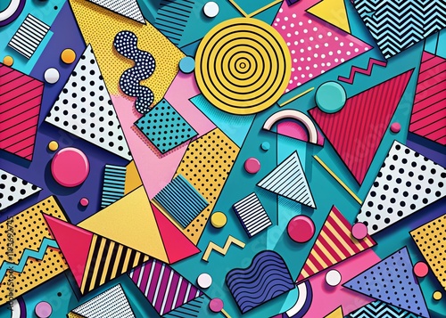 Retro 90s Memphis Style Abstract Doodle Pop Art Surreal Background