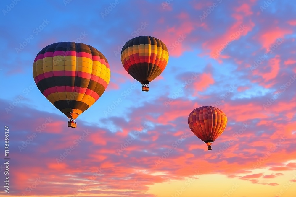 Fototapeta premium travel and inspiration, hot air ballons in Turkey flying at sunrise sky