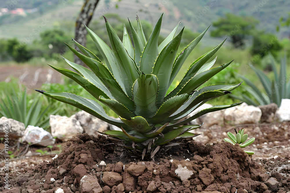 Obraz premium Succulent with succulent leaves in nature