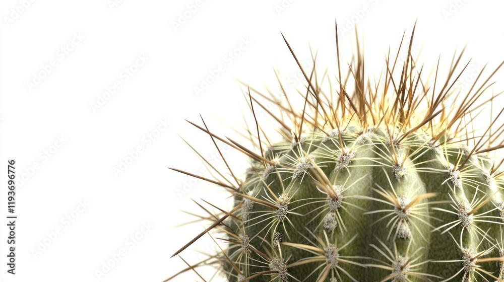 Closeup of a Prickly Cactus with Long Spines Against a White Background Closeup of a Prickly Cactus with Long Spines Against a White Background