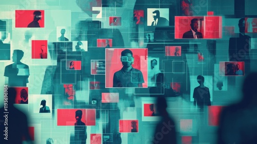 The concept of impersonation scams via text in muted teal and crimson photo
