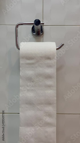 Everyday Routine: A simple yet relatable image of a hand reaching for a roll of toilet paper. The image captures a mundane yet essential moment in everyday life.
