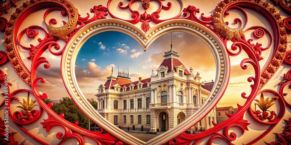 Obraz premium Romantic Valentine's Day Architectural Border - Elegant Heart Frame Design