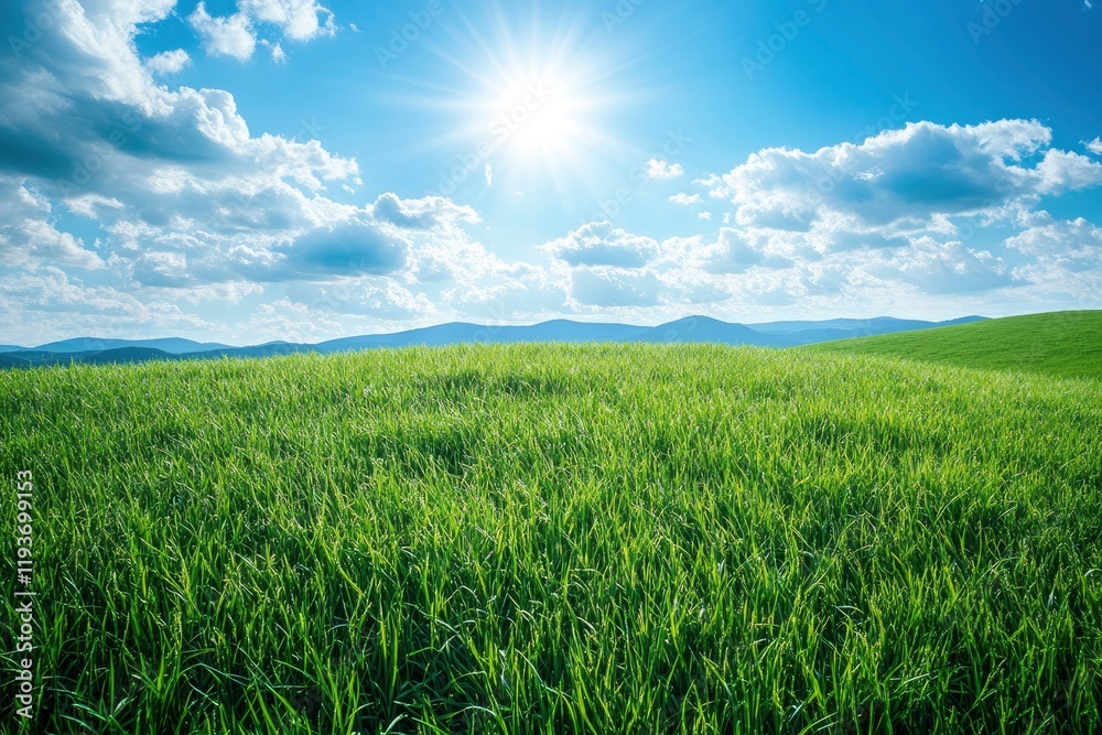Beautiful green grassy hills with blue sky and mountains in the background, summer landscape, natural scenery of Japan, sunny day. A real photo taken by camera studio quality, high resolution, wide Beautiful green grassy hills with blue sky and mountains in the background, summer landscape, natural scenery of Japan, sunny day. A real photo taken by camera studio quality, high resolution, wide