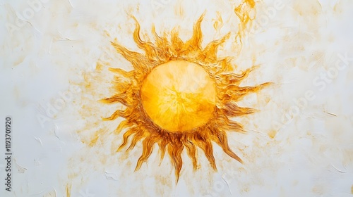 A celestial spiritual sun emanating pure golden light on a radiant white background.