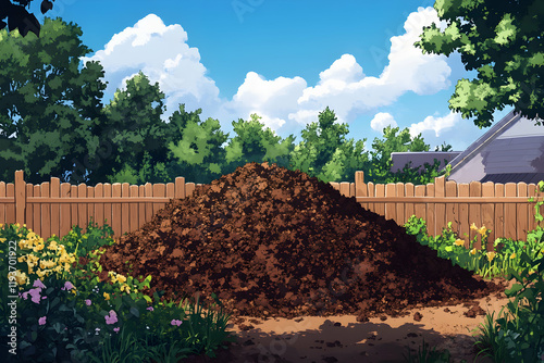 Heap of natural compost material in a rural farmyard setting photo