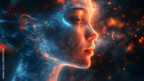 Wallpaper Mural woman's face illuminated with a mesmerizing display of sparks and light. Torontodigital.ca
