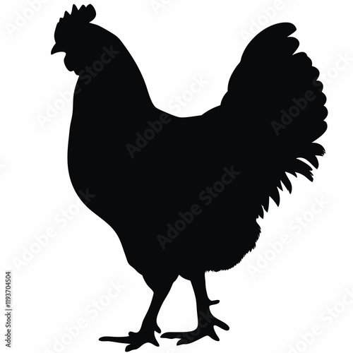 Black silhouette of a chicken on a white background