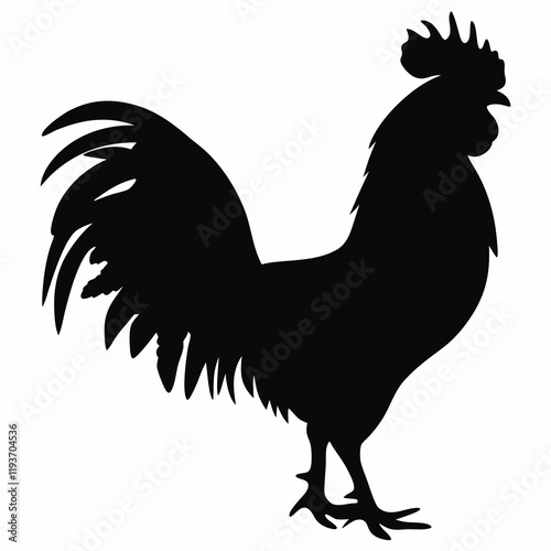 Black silhouette of a rooster on a white background