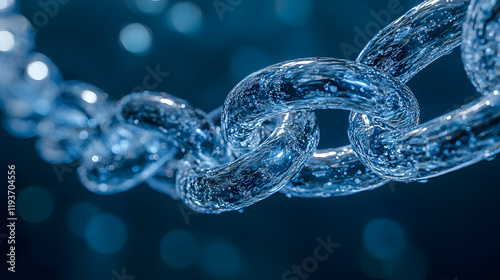 Multiple droplets of water forming a shimmering chain in a weightless environment.