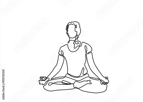 Woman sitting in lotus pose yoga. Continuous one line drawing. Vector illustration