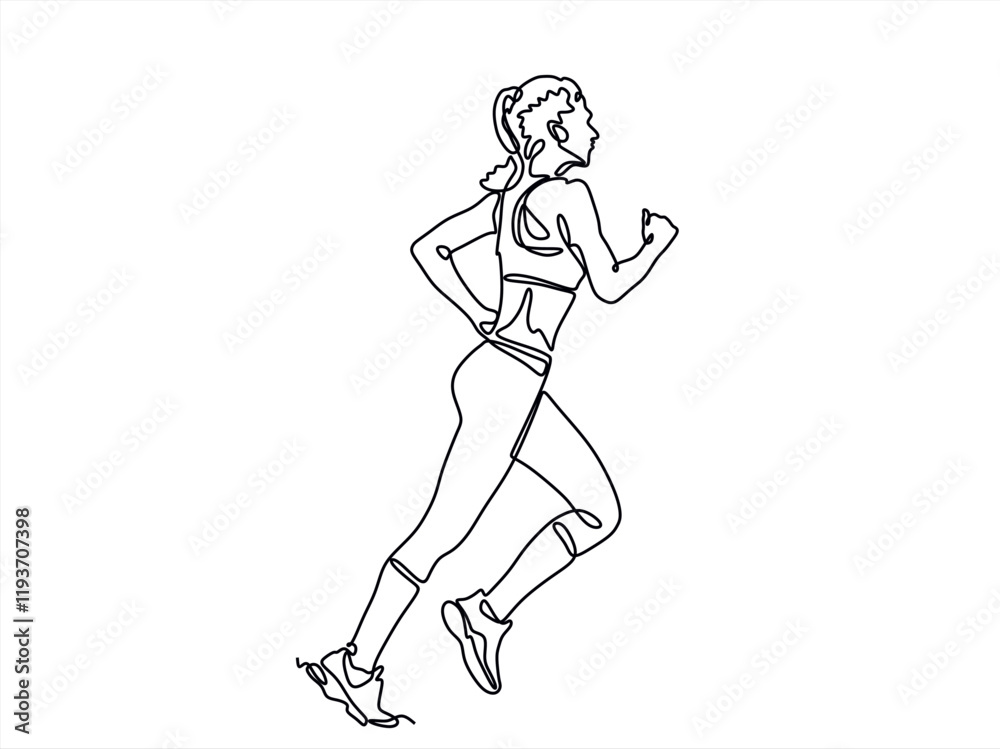 Fototapeta premium continuous line drawing of running woman with dynamic movement vector illustration
