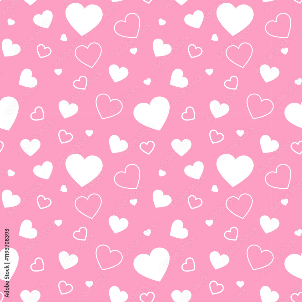 Seamless pattern with white hearts on pink background. Valentines day concept. Vector illustration Seamless pattern with white hearts on pink background. Valentines day concept. Vector illustration