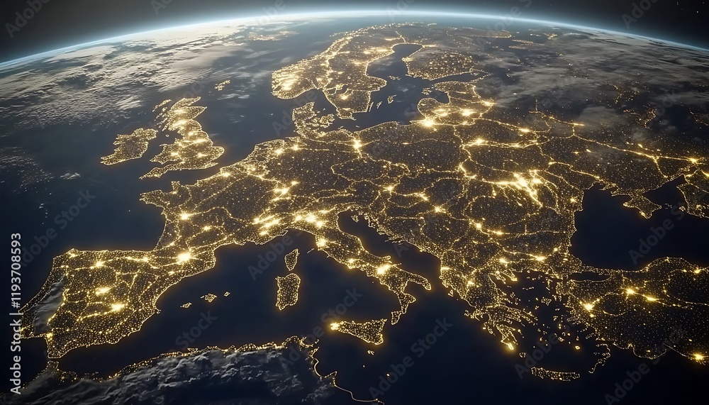 Fototapeta premium Illuminated European Continent at Night from Space
