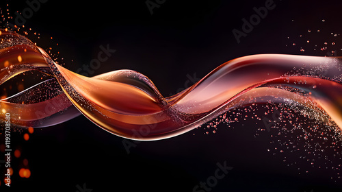 An abstract splash of red wine forming intricate ribbons and droplets suspended mid-air illuminated by soft light.
