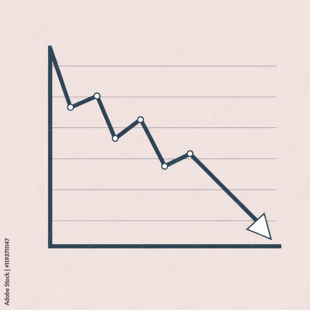 Business decline graph with red arrow and grid design. Financial chart showing statistical decline with a downward trajectory representing a stock market finance recession. Business decline graph with red arrow and grid design. Financial chart showing statistical decline with a downward trajectory representing a stock market finance recession.