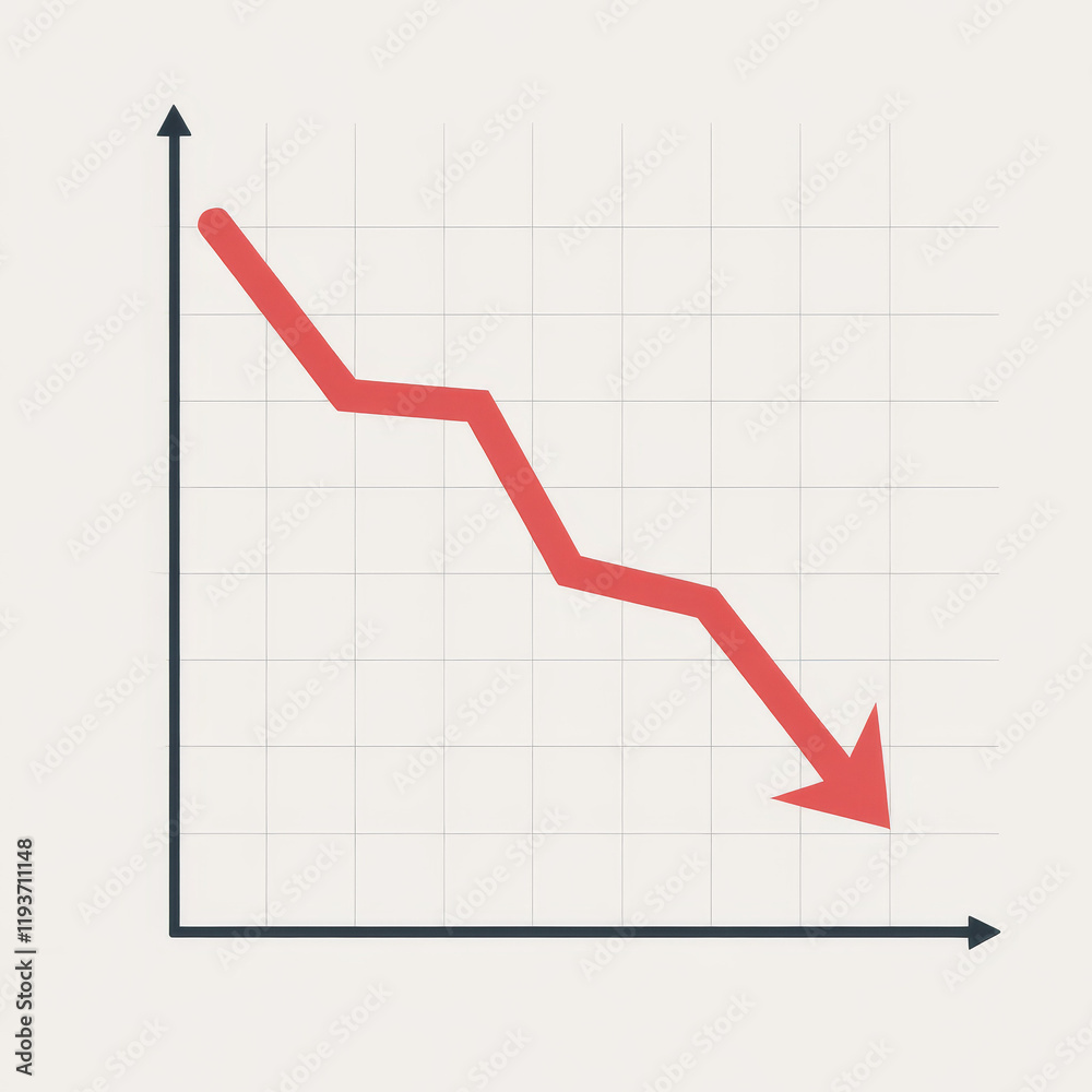 Graph showing economic or market downturn trend. Financial chart showing statistical decline with a downward trajectory representing a stock market finance recession. Graph showing economic or market downturn trend. Financial chart showing statistical decline with a downward trajectory representing a stock market finance recession.