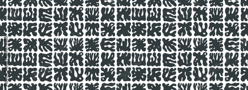 Floral botanical vector seamless pattern. Organic naive abstract shapes in Matisse style. Seamless banner design with seaweed geometric figures, bizarre corals. Abstract geometric wallpaper.