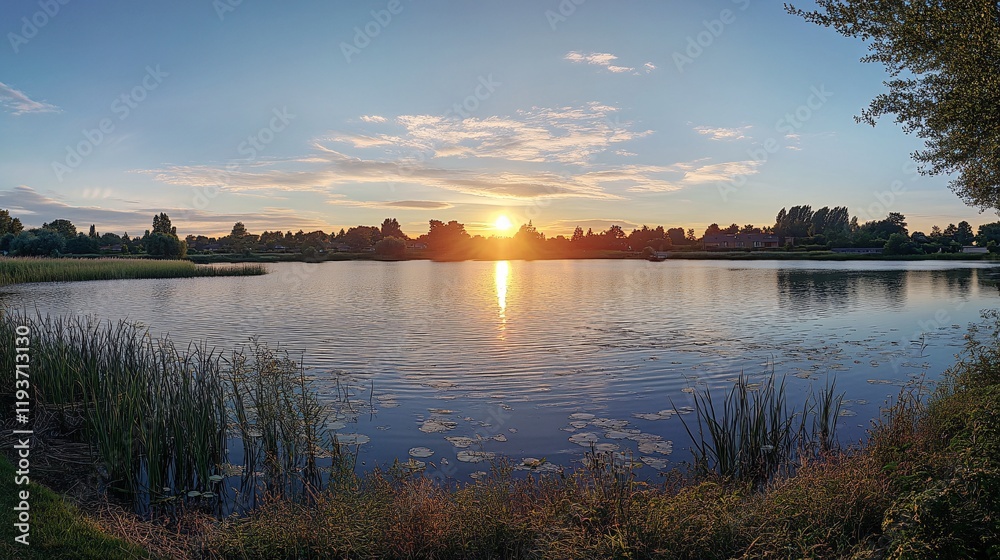 Serene Sunset over Calm Lake and Forest Serene Sunset over Calm Lake and Forest
