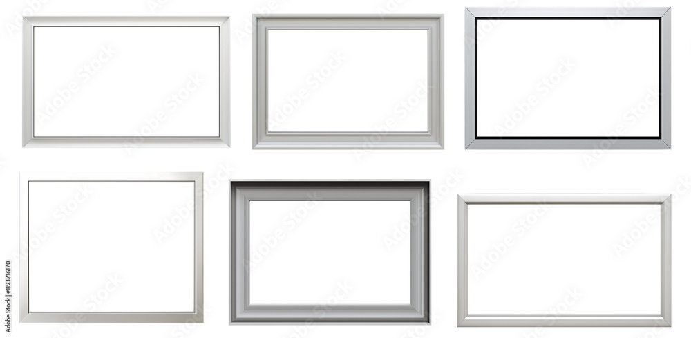 set of empty frames, silver gray modern wooden frames for wall pictures and paintings showcase presentation set of empty frames, silver gray modern wooden frames for wall pictures and paintings showcase presentation