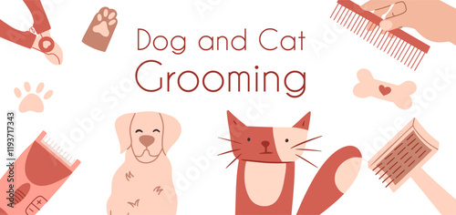 Dog and cat grooming background. Pet store, web site design, banner. 