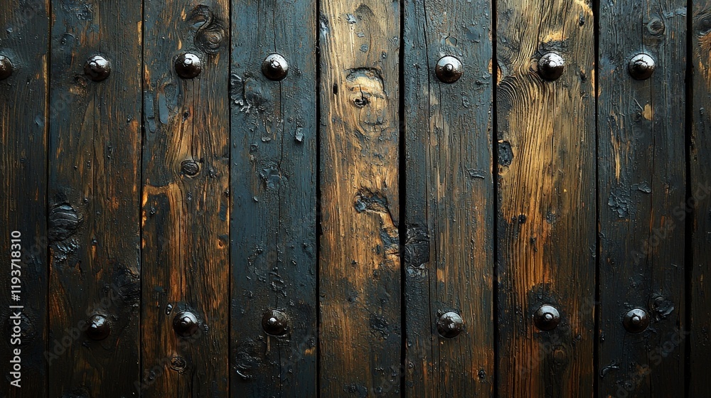 A dramatic display of blackened wood planks, enhanced with riveted metal accents, showcasing a fusion of industrial strength and natural elegance. A dramatic display of blackened wood planks, enhanced with riveted metal accents, showcasing a fusion of industrial strength and natural elegance.