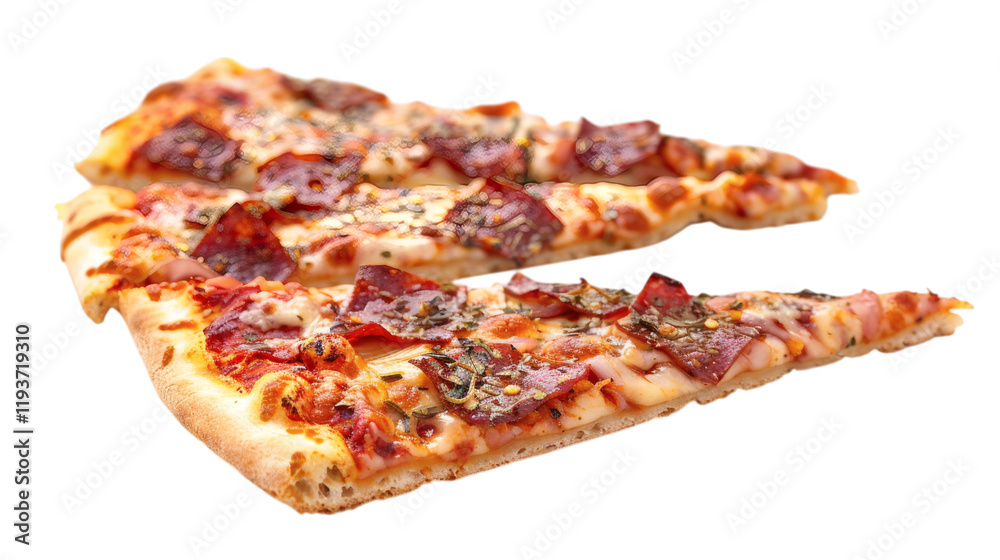 A set of delicious pizza slices, isolated on white background