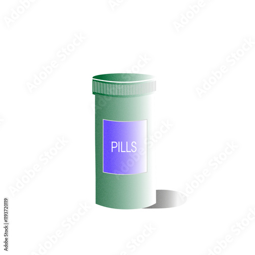 A pill bottle with the word pills on it