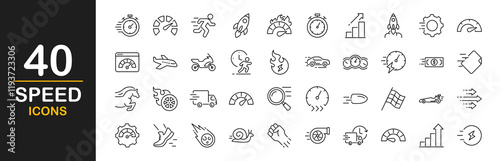 Speed icon set. Containing fast, slow, movement, productivity, indicator, turbo, speeding, gauge, express and speedometer icons. speed icon collection. Vector illustration