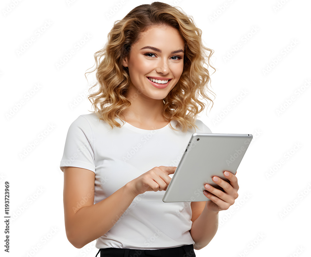 Beautiful smiling woman holding a tablet computer. Beautiful smiling woman holding a tablet computer.