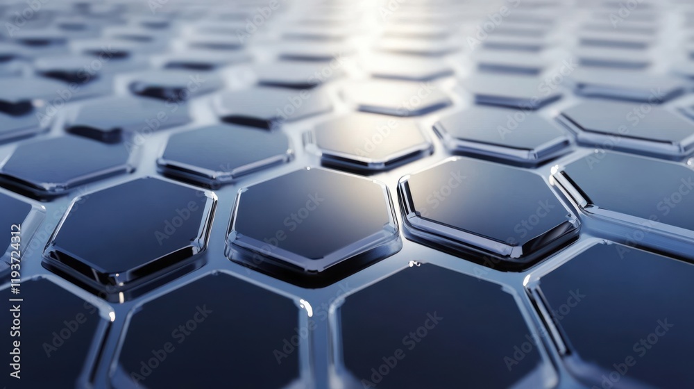 Abstract Pattern of Hexagonal Shapes in Shiny Metallic Surface Reflecting Light, Creating a Modern and Sleek Design Aesthetic for Backgrounds or Textures Abstract Pattern of Hexagonal Shapes in Shiny Metallic Surface Reflecting Light, Creating a Modern and Sleek Design Aesthetic for Backgrounds or Textures