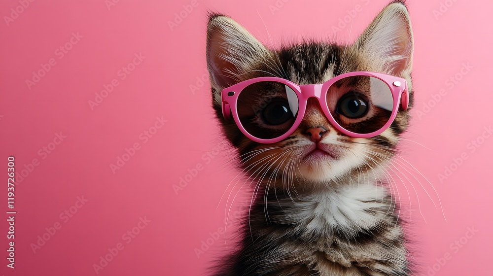 a cute ginger kitten wearing a pair of oversized pink sunglasses a cute ginger kitten wearing a pair of oversized pink sunglasses