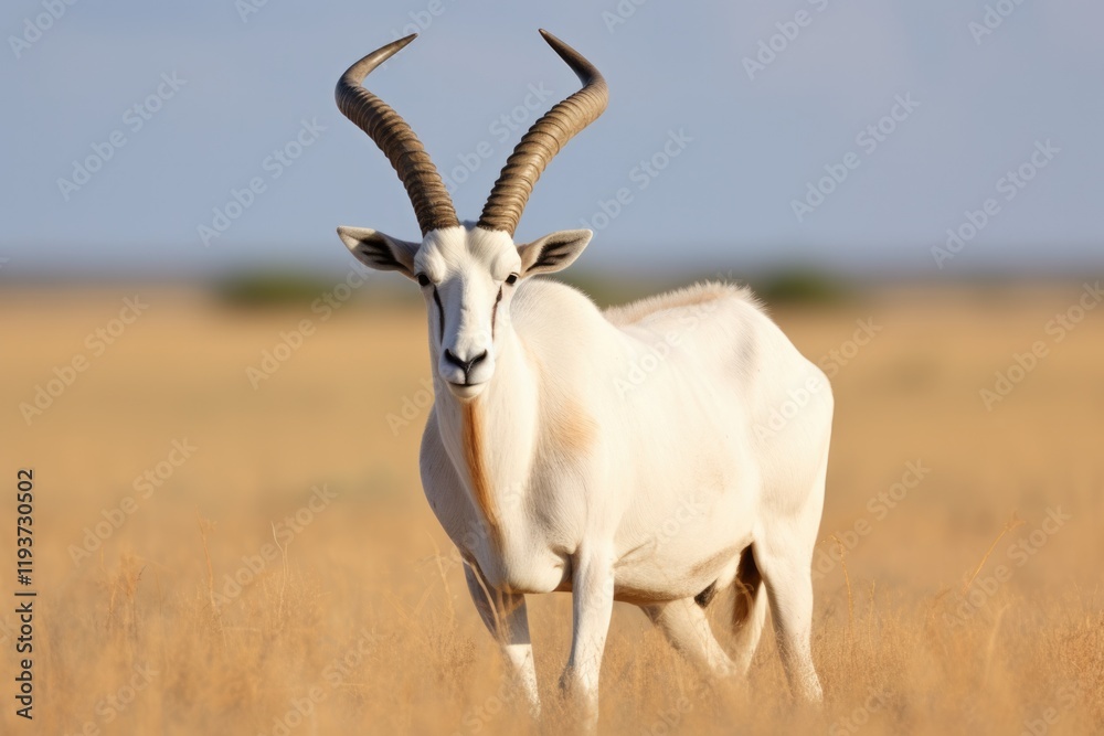 Fototapeta premium Scimitar Horned Oryx in its Natural Habitat: A Majestic Antelope of North America's South, Living on Texas Ranch