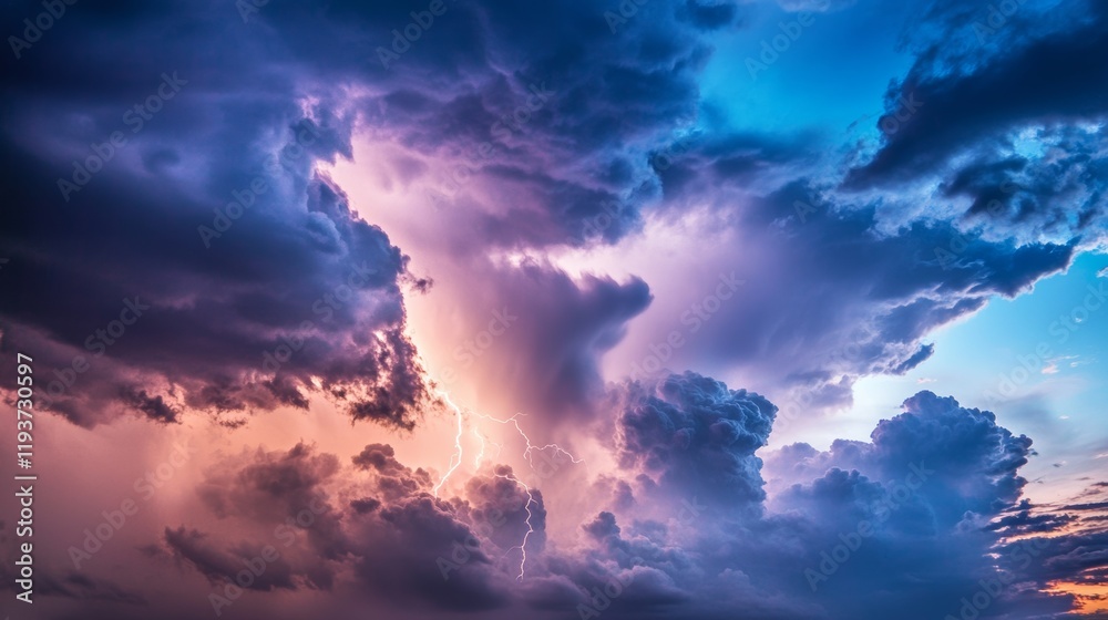 Fototapeta premium A dramatic stormy sky with lightning striking, Storm scene, Intense style