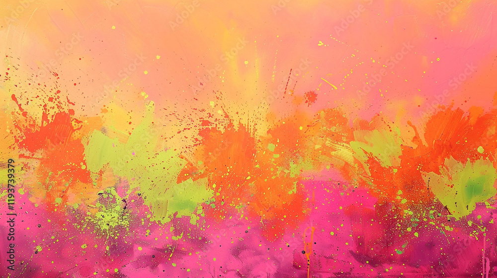 Fototapeta premium A vibrant festival-themed background with splashes of Tangerine, flamingo pink, and Chartreuse powders, capturing the energy of celebration and joy