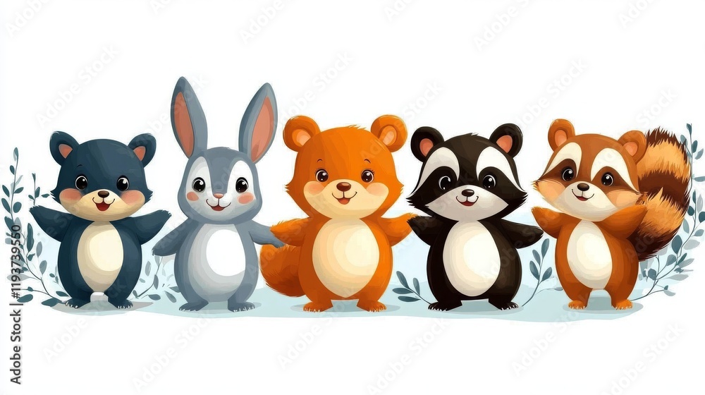 Cute cartoon animals in the form of a group. illustration Cute cartoon animals in the form of a group. illustration