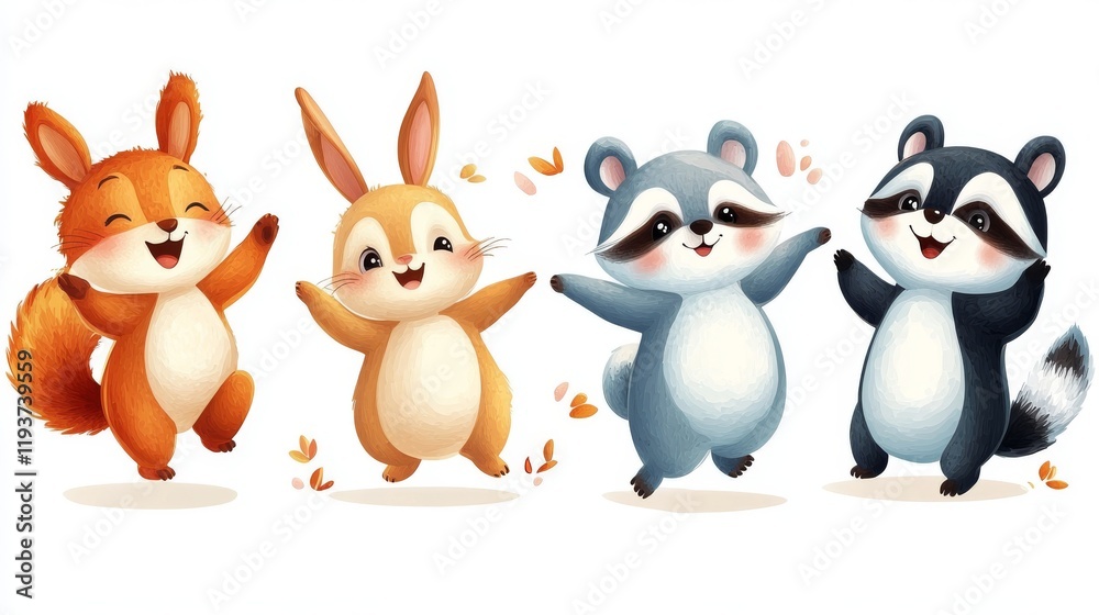 Fototapeta premium Cute cartoon animals in the form of a group. illustration