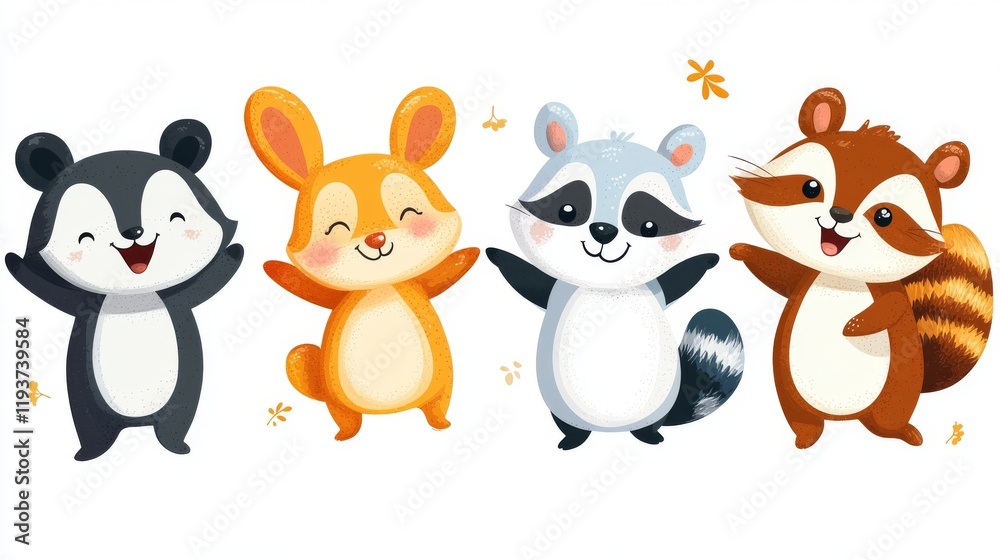 Naklejka premium Cute cartoon animals in the form of a group. illustration