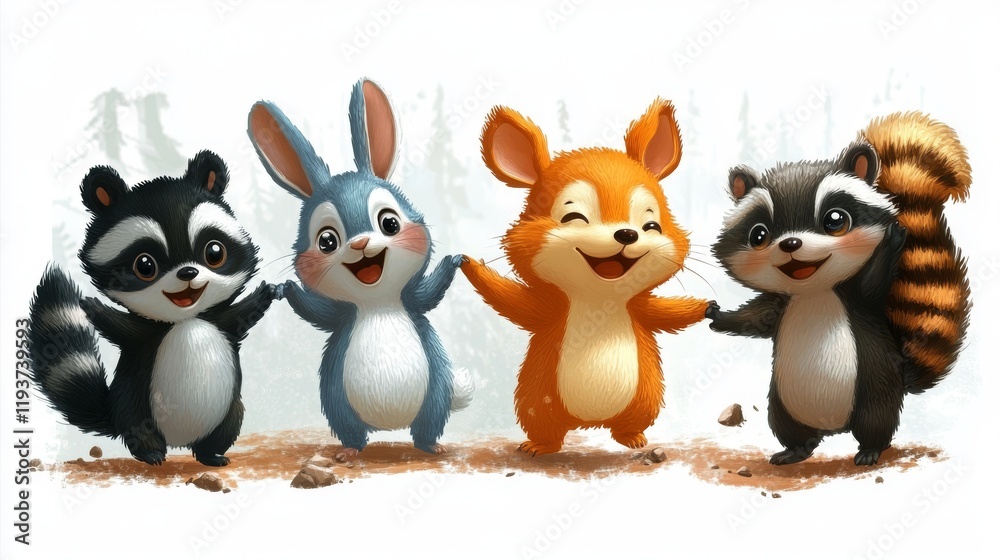Fototapeta premium Cute cartoon animals in the form of a group. illustration