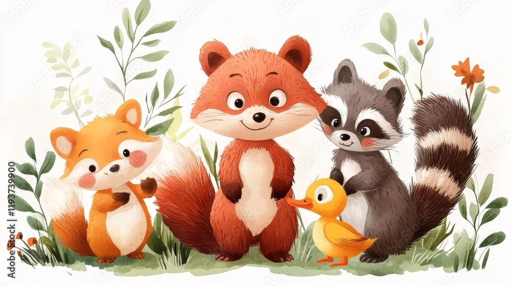 Cute cartoon animals in the form of a group. illustration Cute cartoon animals in the form of a group. illustration