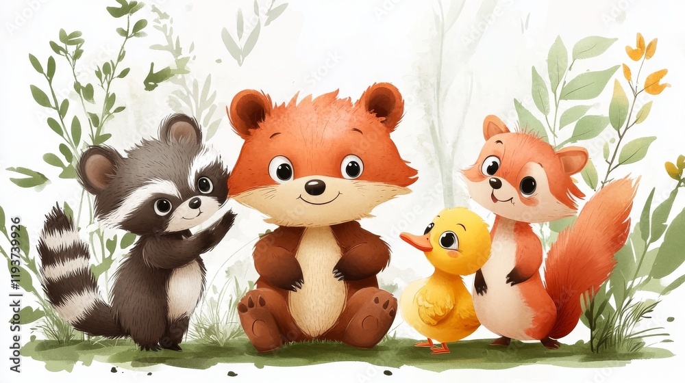 Cute cartoon animals in the form of a group. illustration Cute cartoon animals in the form of a group. illustration