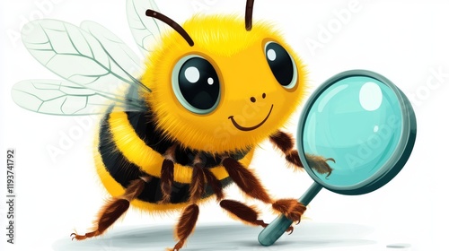  bee holding a magnifying glass. illustration