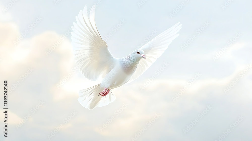 White Dove in Flight Against a Cloudy Sky White Dove in Flight Against a Cloudy Sky